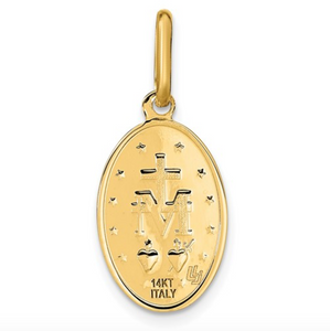 14k Yellow Gold Polished Matte Oval Miraculous Medal
