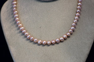 18 Inch Pink Color Freshwater Pearl Necklace with 14k Yellow Gold Clasp