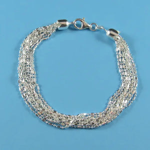 One Sterling Silver Rhodium Plated 7.5" Glistening Multi-Strand Bracelet